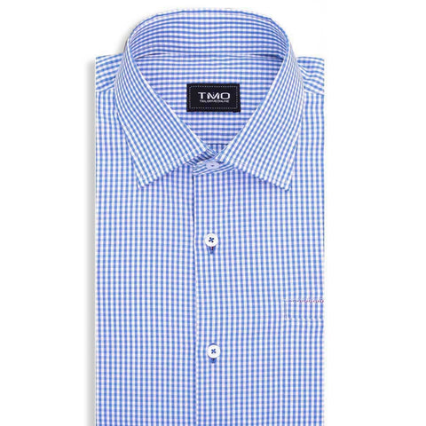 Shirt - Blue fine check with red placket contrast