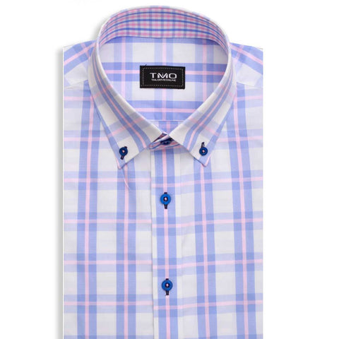Shirt - White base with blue and pink check