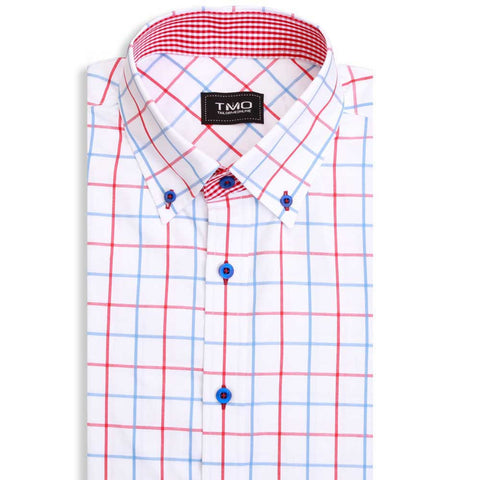 Shirt - White base with blue and red check