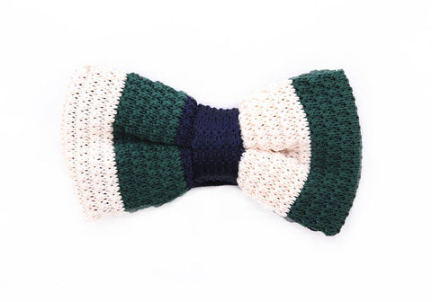 Bow Tie - Knitted green and white
