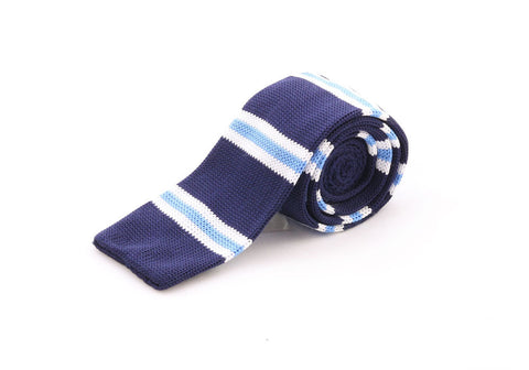 Neck Tie - Knitted blue with white stripes