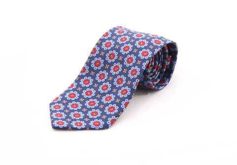 Neck Tie - Bright blue with floral prints