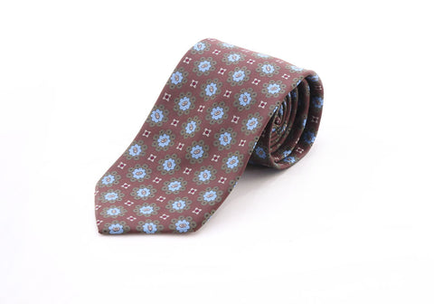 Neck Tie - Silky Bright brown with floral prints