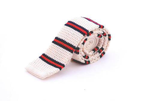 Neck Tie - Knitted white and red stripe
